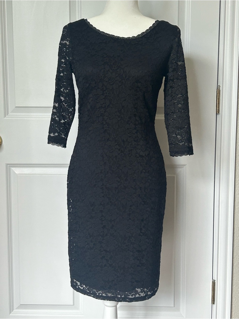 Eliza J Black Lace Midi Dress with Three-Quarter Sleeves - Picture 1 of 3